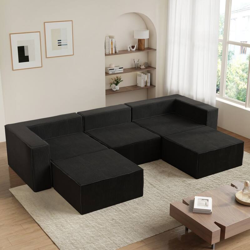 Solid Backrest Armless Corduroy Compression Sofa