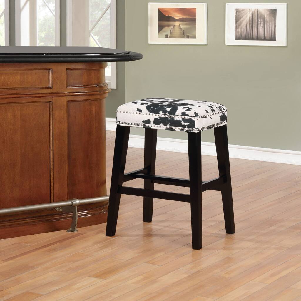 Walt 30.5" Backless Bar Stool, Black with Black Cow Print