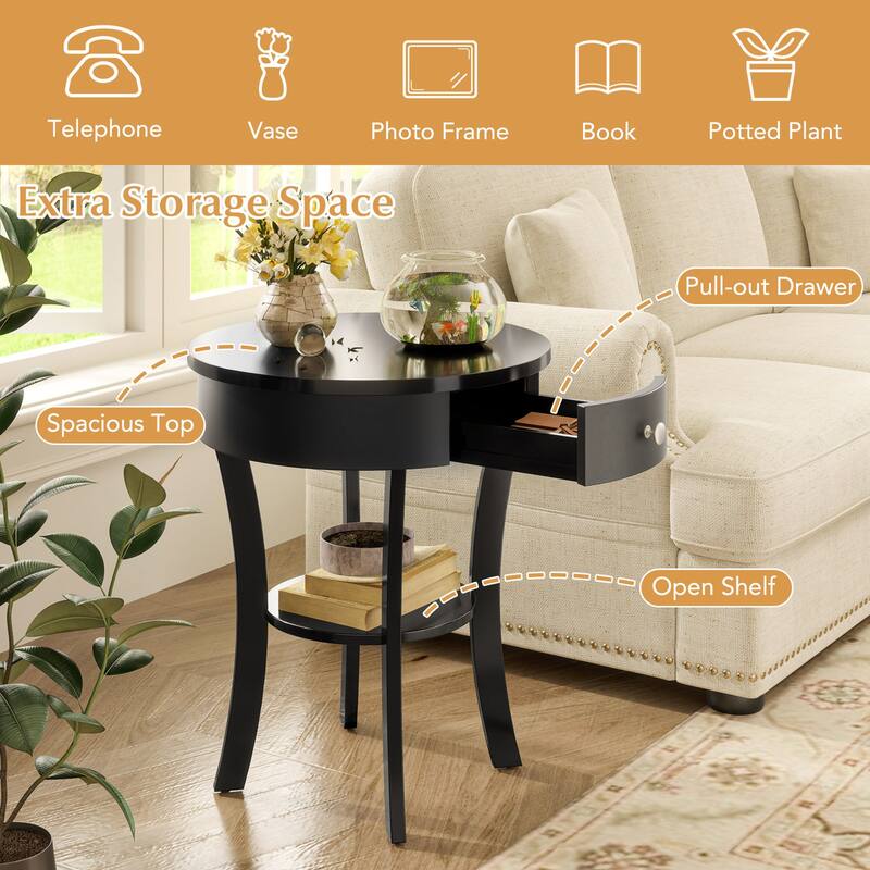 Costway 2-tier Side End Sofa Table Round Nightstand for Bedroom Living