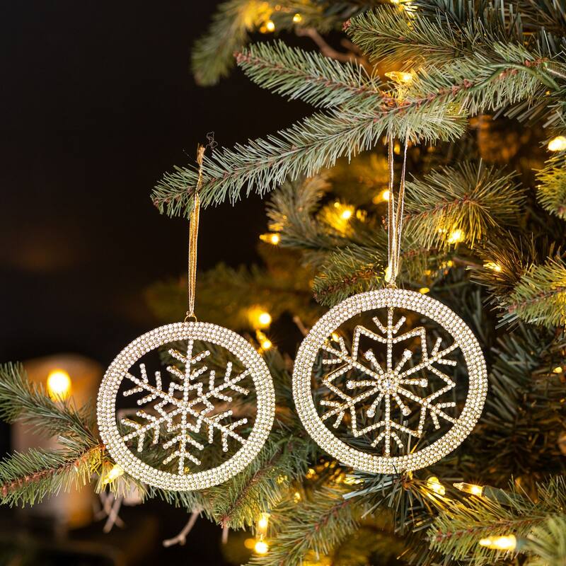 Jeweled Snowflake Christmas Ornaments - 4.75" - Gold - 6ct