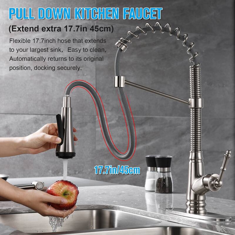 Single Handle Pull Down Kitchen Faucet with Deck Plate Matte Black