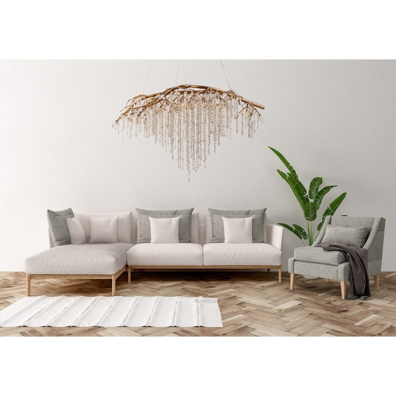 10-Light Gold Branch Chandelier With Champagne Beaded Crystal Accents