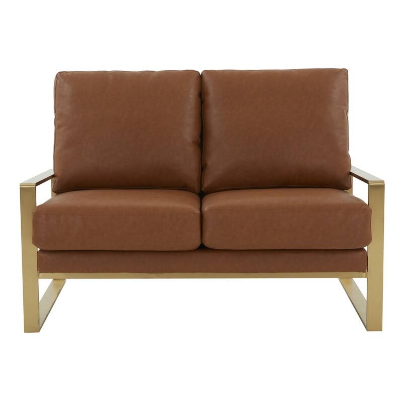 Jefferson Modern Leather/Velvet Loveseat Sofa with Silver/Gold Frame, Removable Cushions Couch for Home and Office