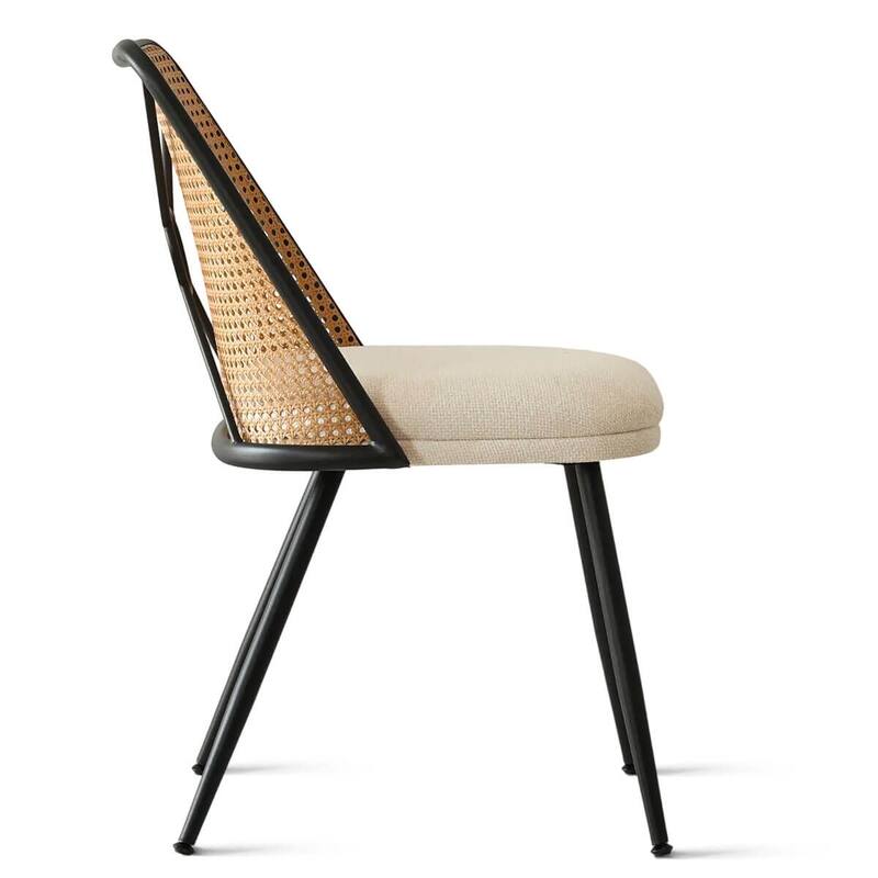 Upholstered Dining Chairs With Faux Rattan Back(Set of 2)