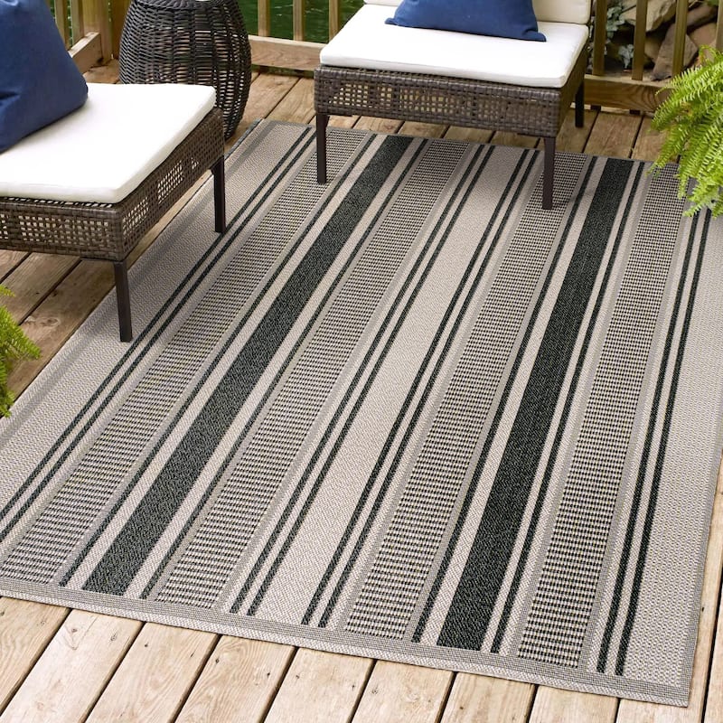 JONATHAN Y Negril Modern Double Stripe Indoor/Outdoor Area Rug