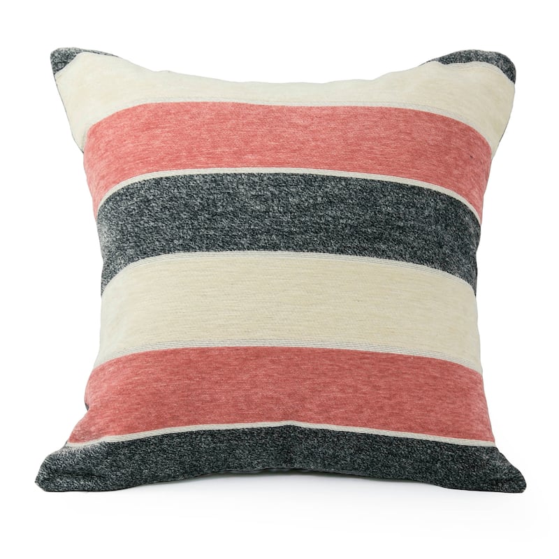 Violet Linen Deluxe Chenille Striped Pattern Decorative Cushion Cover - Pink