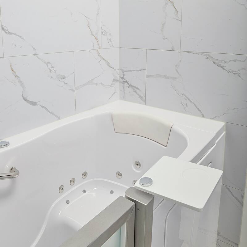 Royal 32" x 52" Acrylic Air and Hydro Massage Walk-In Tub, Inswing Door, Fast Fill Faucet, 2" Dual Drain, Carrara Wall Surround