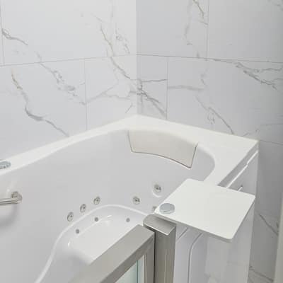 Royal 32" x 52" Acrylic Air and Hydro Massage Walk-In Tub, Inswing Door, Fast Fill Faucet, 2" Dual Drain, Carrara Wall Surround