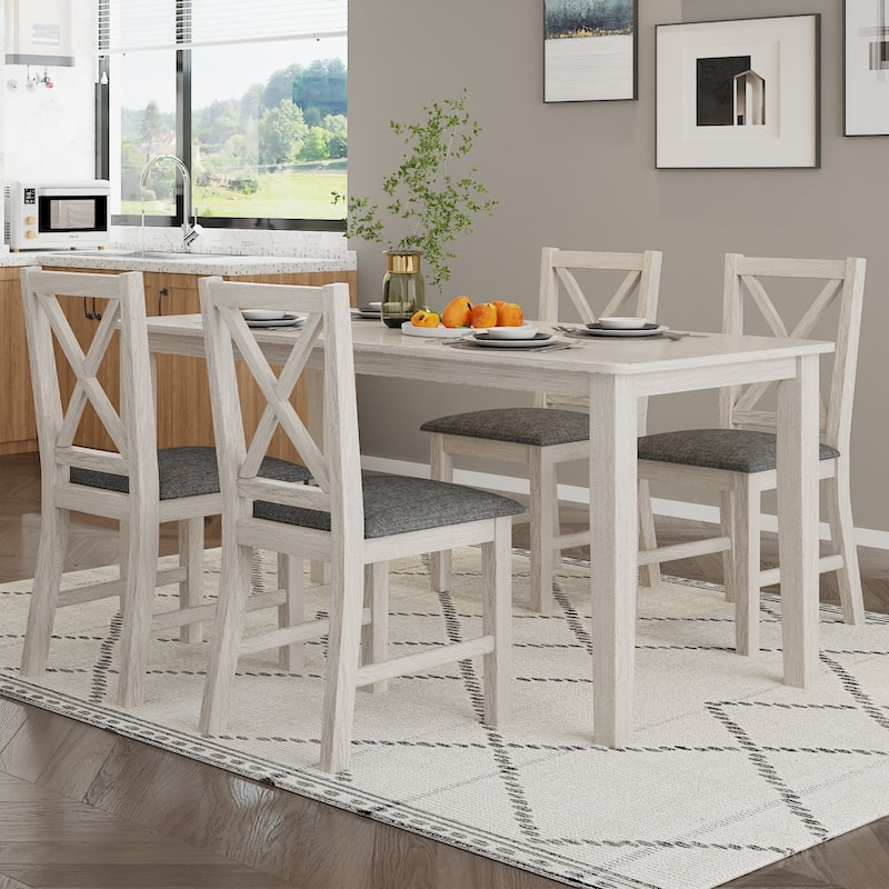 VECELO 3/5 Piece Farmhouse Dining Set 47" Dining Table Set Solid Wood Dining Room Set for Small Spaces Kitchen Table Set