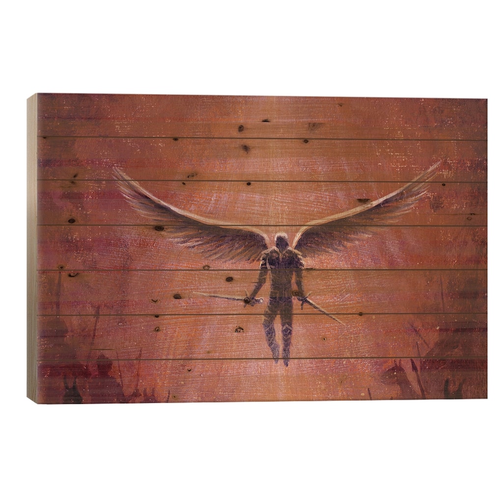 Angel Warrior Dreamlike Fantasy Art Print On Wood by Valery Rybakow - Multi-Color