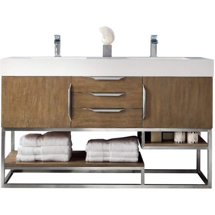James Martin Vanities 983-V59D-BN-GW Columbia 59" Free Standing Double - Latte Oak - Oak Finish