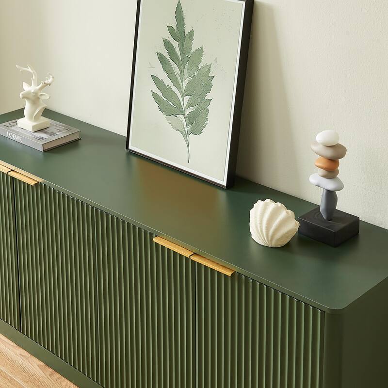 59-Inch Modern Wavy Sideboard, Curved Storage Cabinet with 4 Doors for Living Room, Kitchen & Bedroom