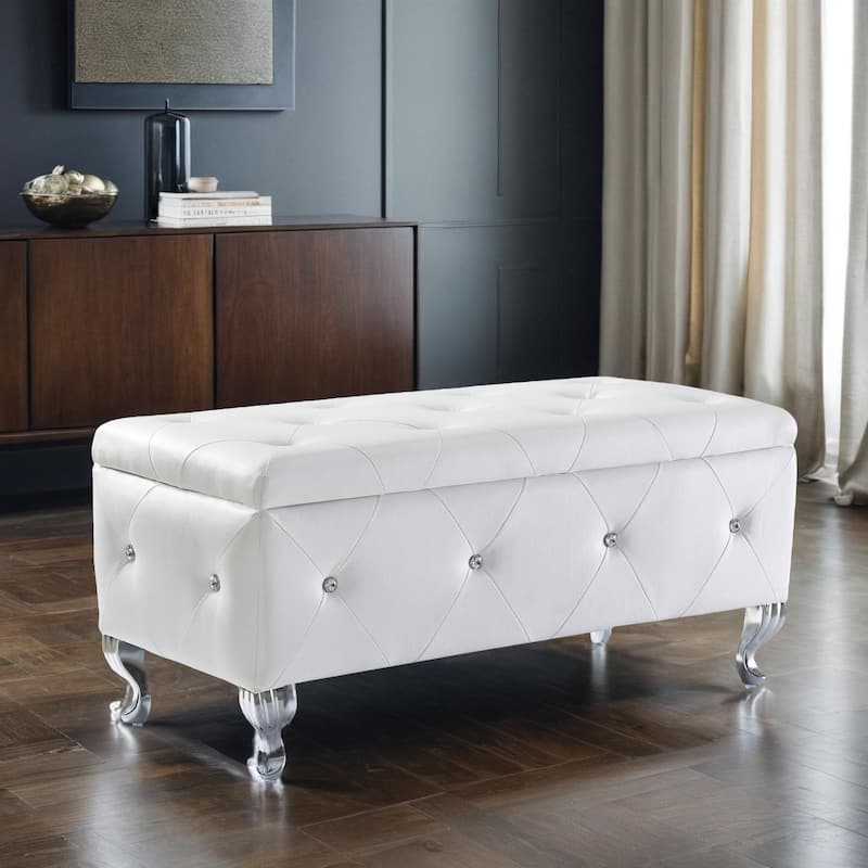PU Leather Upholstered Ottoman with Storage - White