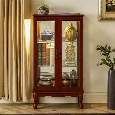 Curio Diapaly Cabinet with 3 Tier Tempered Glass Shelves (Bulb Not Included)