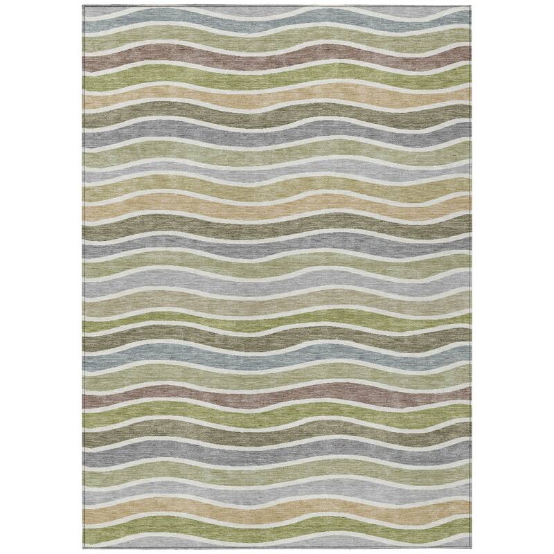 Machine Washable Indoor/ Outdoor Contemporary Stripe Chantille Rug