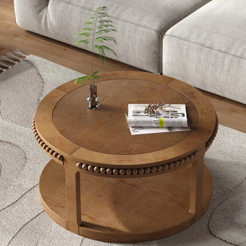 31.5 Inch Round Solid Wood Coffee Table