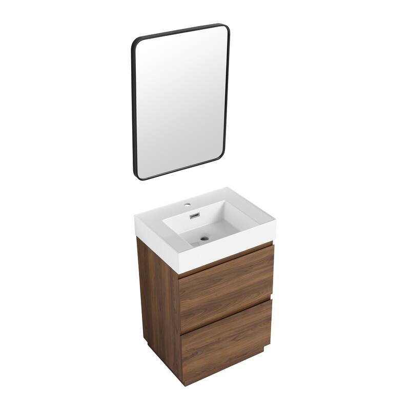 24" Bathroom Vanity with Undermount Sink, Freestanding Storage Cabinet, Double Drawers