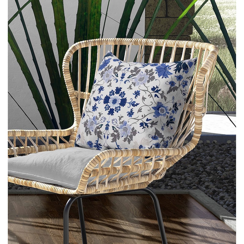 Moonlit Blossoms Indoor/Outdoor Reversible Throw Pillow Blue and Brown