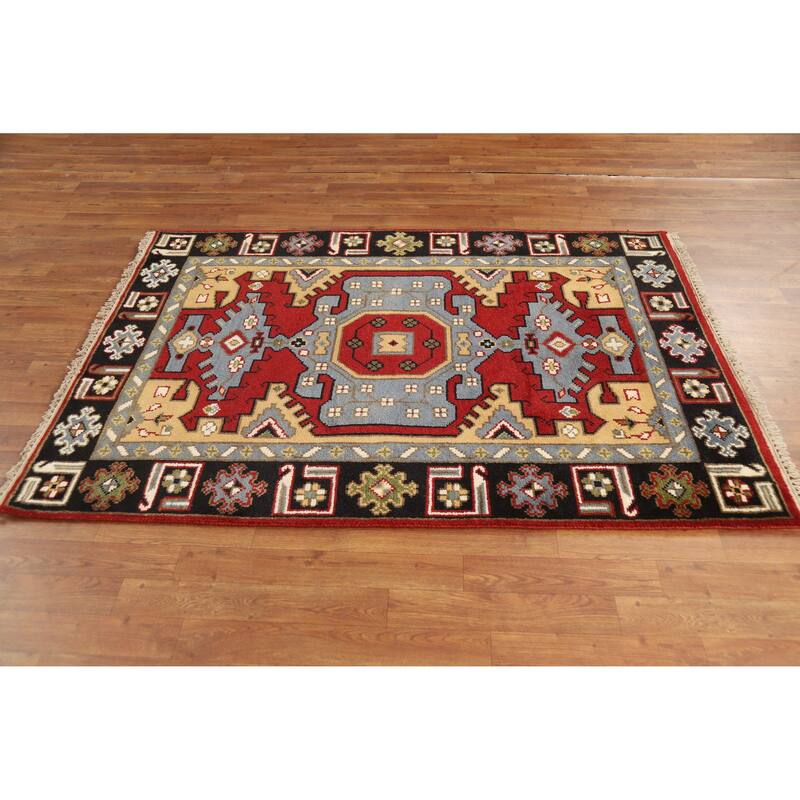 Hand Knotted Oriental 100% Wool Carpet Traditional Geometric Red Viss Area Rug - 5' 9'' X 4' 1''