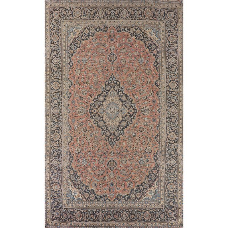 Pink Kashan Persian Large Vintage Area Rug Handmade Wool Carpet - 9'6" x 15'7"