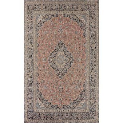 Pink Kashan Persian Large Vintage Area Rug Handmade Wool Carpet - 9'6" x 15'7"