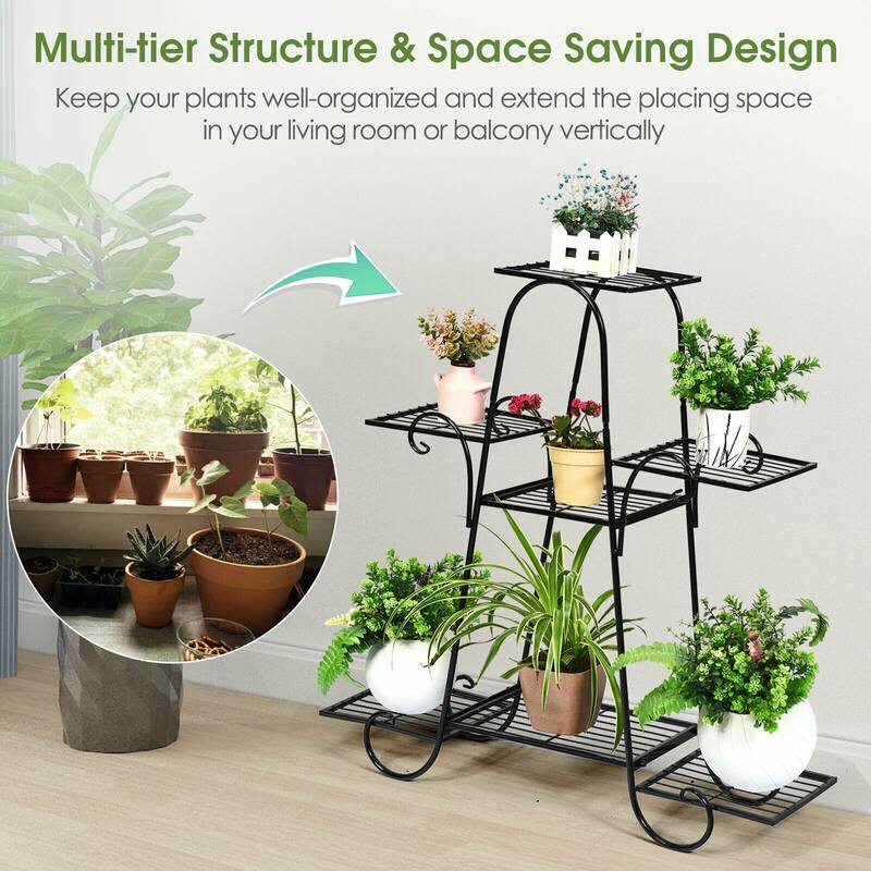 7 Tier Plant Stand Metal Shelf Multilayer Potted Display Rack Garden