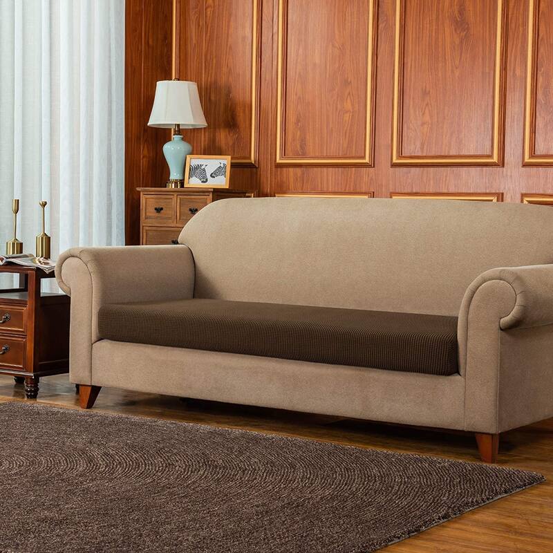 Subrtex Stretch Sofa Cushion Cover Textured Grid Furniture Covers - Coffee