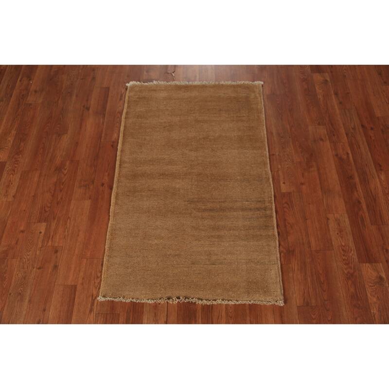 Gold Brown Gabbeh Modern Rug Handmade Wool Carpet - 2'2" x 3'5"