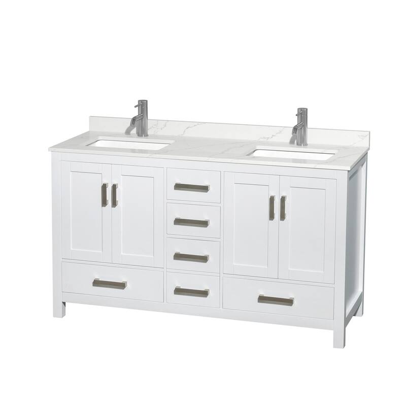 Wyndham Collection WCS141460D-QTZ-UNSMXX Sheffield 60" Free Standing - White / Giotto Quartz Top / Brushed Chrome