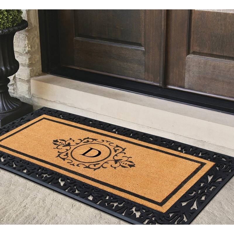 A1HC Natural Coir and Rubber Floral Bordered Doormat 30 in. x 60 in.