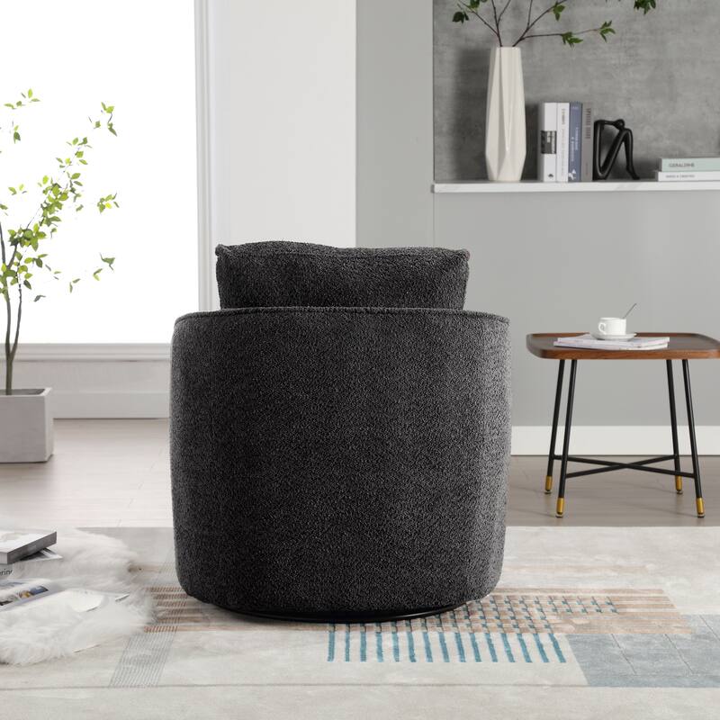 30.3" Boucle Upholstered Swivel Chair Barrel Accent Chair, 360° Swivel Club Chair, Comfy Round Lounge Armchair