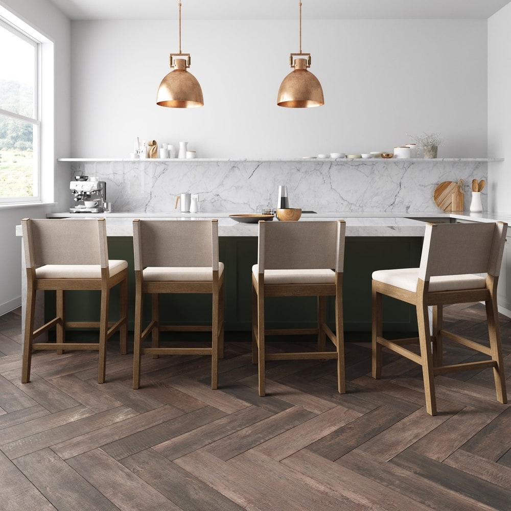 Nathan James Linus Modern Upholstered Bar Stool with Back and Solid Rubberwood Legs