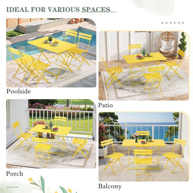 4-Person Foldable Patio Set – Weatherproof Iron Bistro Table & Chairs, Space-Saving, Ergonomic, No-Tools Assembly