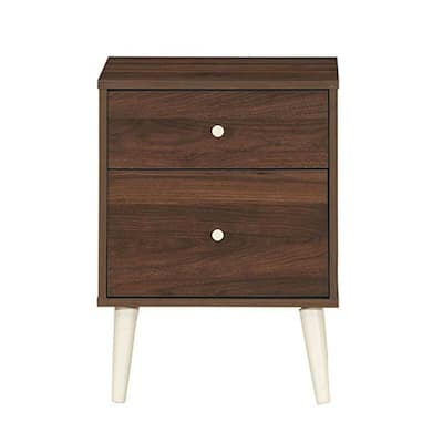 2-Drawer Nightstand Beside End Side Table with Rubber Legs - Coffee - 18" x 16" x 24.5" (L x W x H)