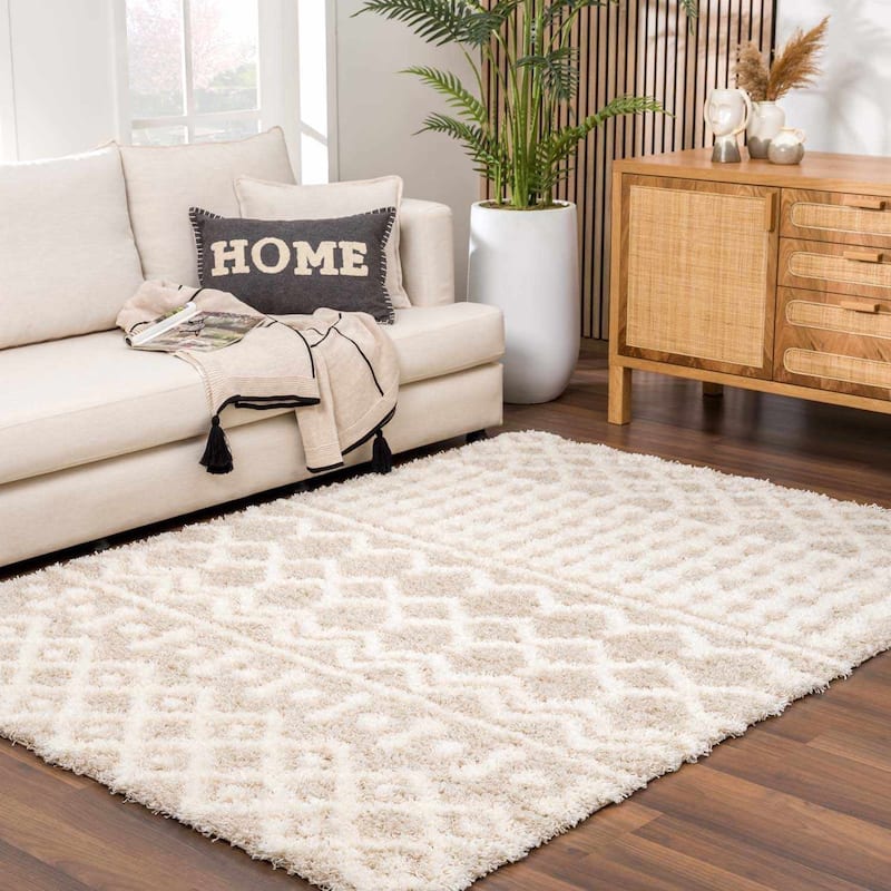Hauteloom Prompton Living Room, Bedroom Area Rug - Plush Pile - Cream, Peach - 10' x 14' - 4'3" x 5'7" - Cream, Peach / Prompton