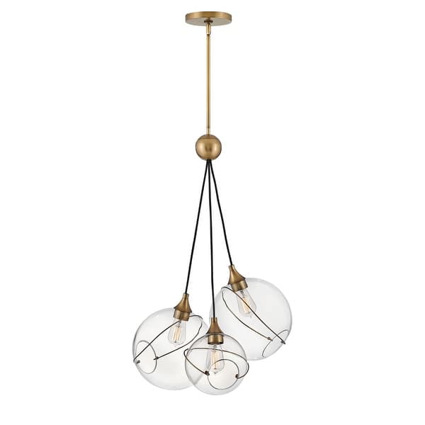 slide 2 of 3, Hinkley Skye Collection Three Light Pendant, Heritage Brass w/ Clear Glass