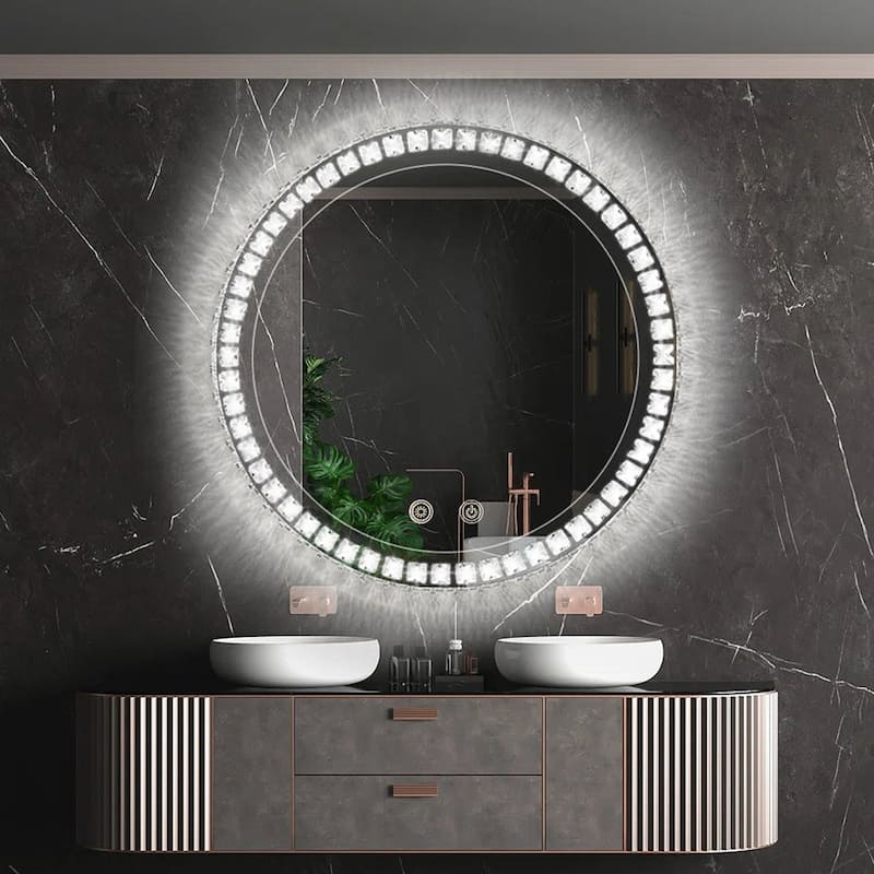 Sparkle Vision LED Dimmable 36" Round Anti-Fog Backlit Bathroom Vanity Mirror - Clear