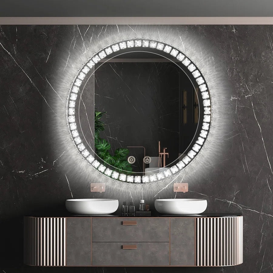 Sparkle Vision LED Dimmable 36" Round Anti-Fog Backlit Bathroom Vanity Mirror - Clear