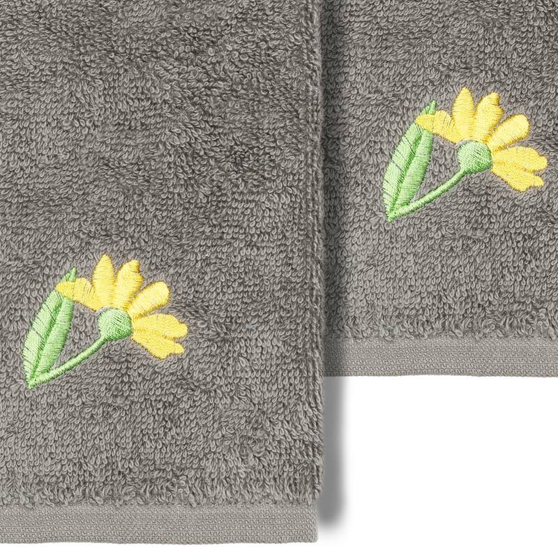 Authentic Hotel and Spa 100% Turkish Cotton Daisy 2PC Embellished Washcloth Set