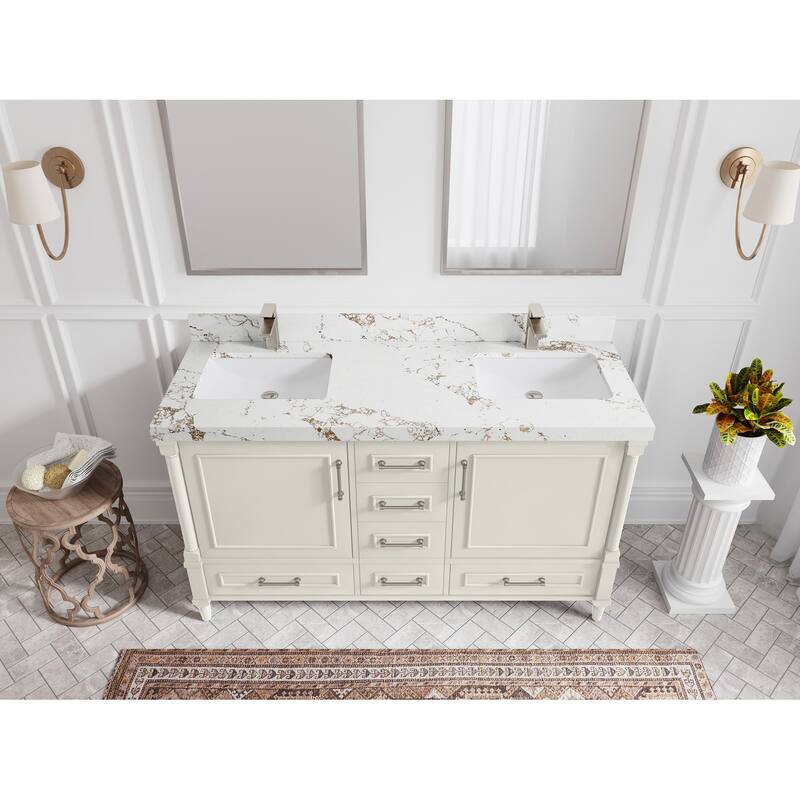 Willow Collections 60 in. W x 22 in. D Aberdeen Double Sink Bathroom Vanity with Countertop - 2" Viola Gold - Ivory
