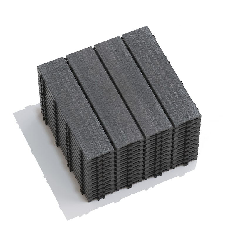 Patio Floor Tiles Pack of 22 WPC Wood-Plastic Composite Patio Deck Tiles DIY Interlocking Decking Tiles