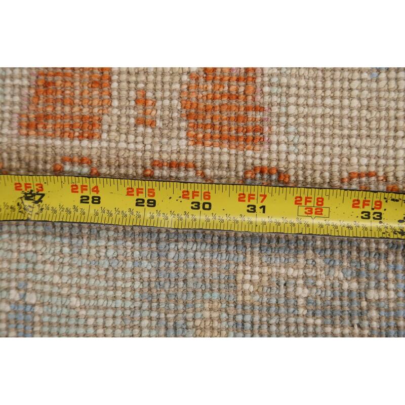 Hand Knotted Oriental 100% Wool Carpet Transitional Geometric Beige & Ivories Oushak Area Rug - 2' 11'' X 1' 10''