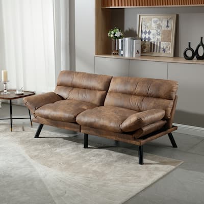 COOLMORE Linen/Microsuede/Teddy Loveseats Convertible Sleeper Sofa with metal feet