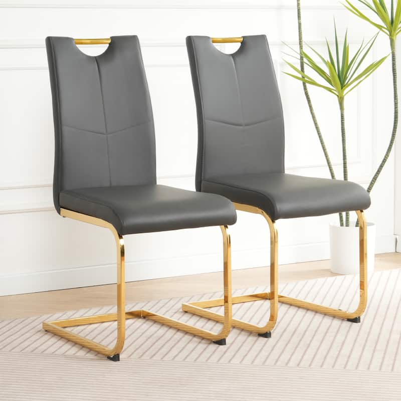 Modern Charcoal PU dining chair Living room chair upholstered chair, Gold-plated metal chair leg design, kitchen, living