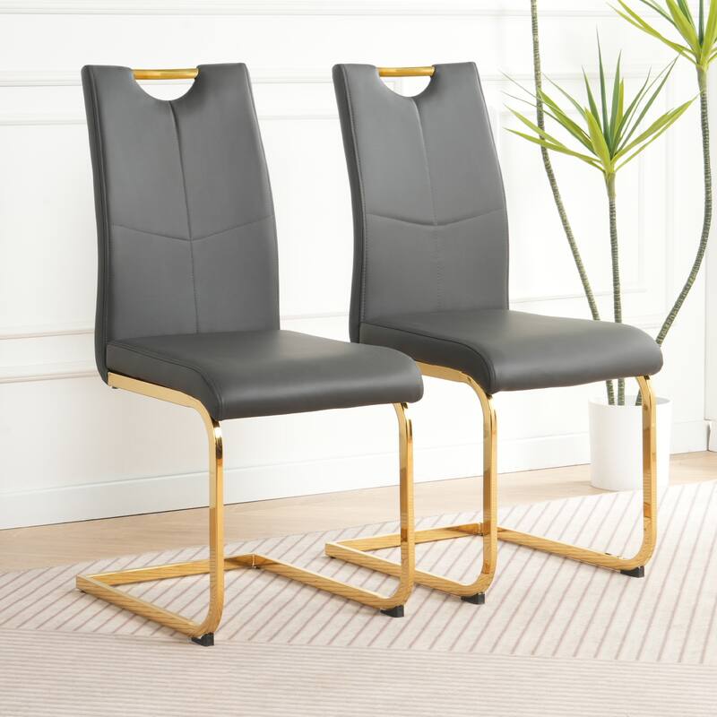 Modern PU 2 Piece Kitchen Dining Chair Set with Cushions, Metal Legs, High Back for Dining Room Kitchen Living Room Bedroom - Black