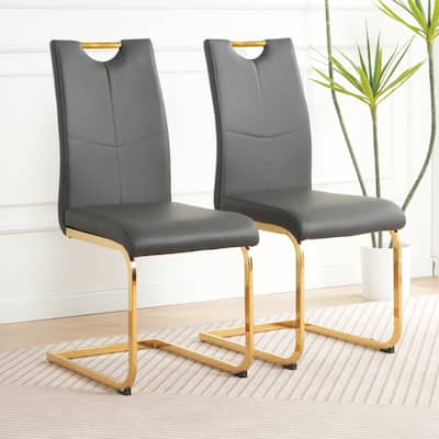Modern PU 2 Piece Kitchen Dining Chair Set with Cushions, Metal Legs, High Back for Dining Room Kitchen Living Room Bedroom