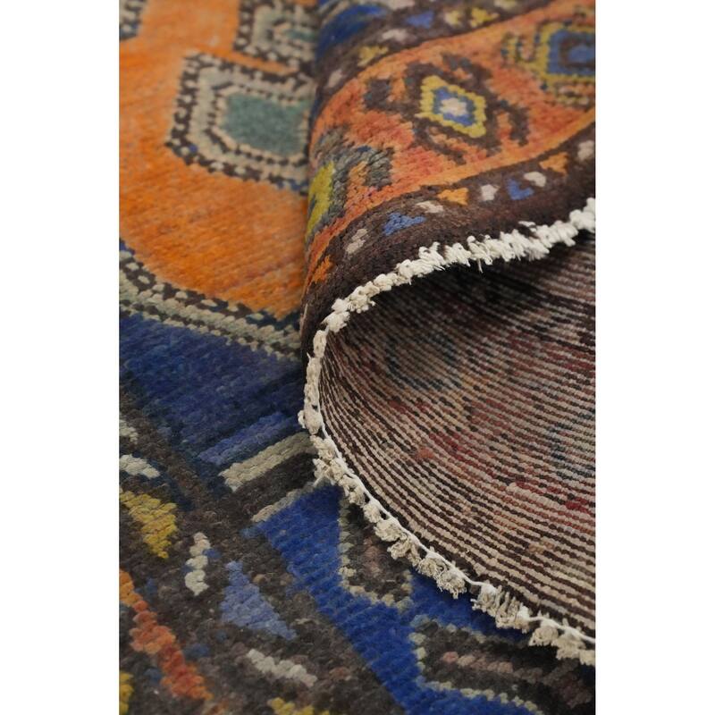 Hand Knotted Oriental 100% Wool Carpet Traditional Geometric Oranges & Rust Hamedan Runner Rug - 9' 7'' X 3' 3''