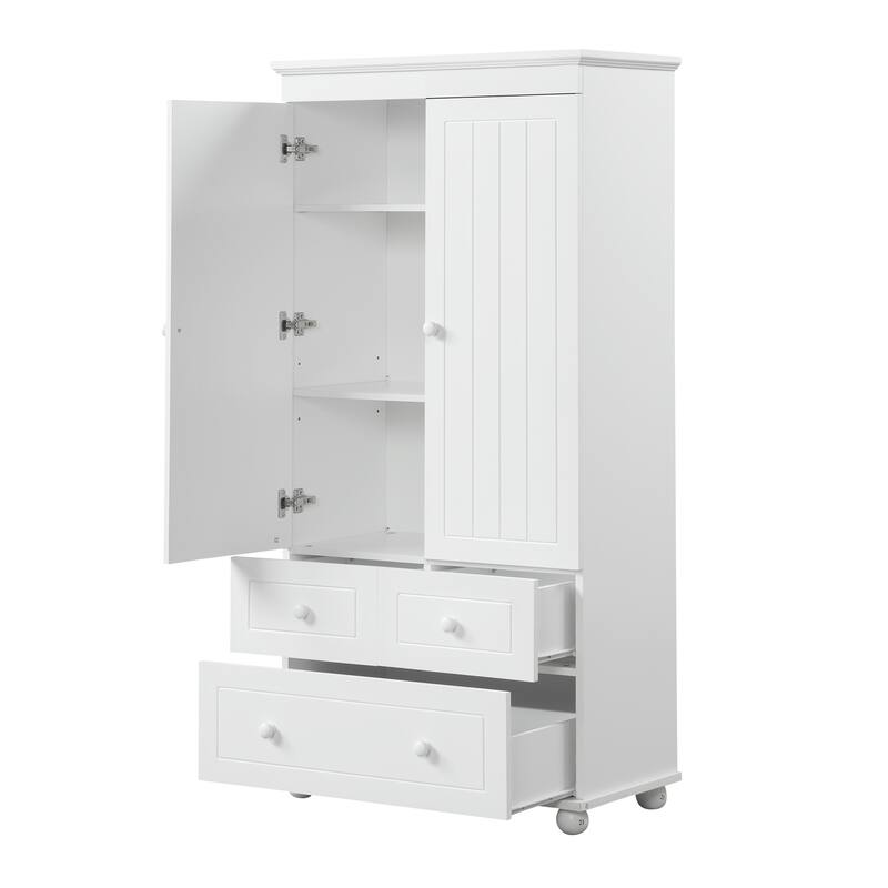 GDFStudio - Adrian Tall Storage Cabinet with Three Drawers and Adjustable Shelves, MDF
