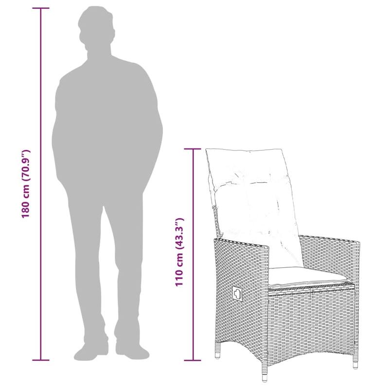 vidaXL Reclining Patio Chairs with Cushions Armchair Outdoor Seating Poly Rattan - 23.2 x 22.0 x 36.2