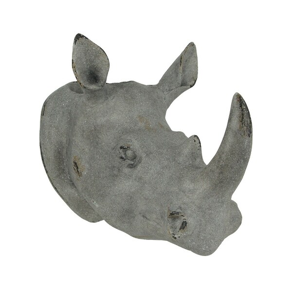 Grey Stone Finish Rhinoceros Head Hanging Planter Statue - 10 X 12 X 8 inches